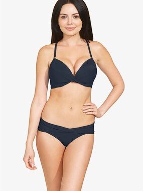 Robin Piccone Ava D-Cup Twist Bikini Top & Bottoms, Navy, Large Bust, Medium